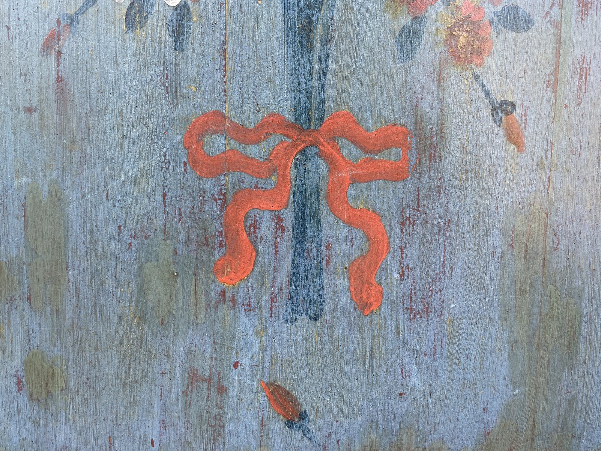 Red Alpine Painted Cabinet With Flowers, Dated 1818  -photo-3