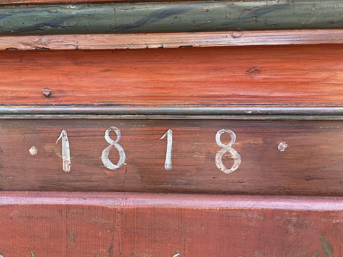 Red Alpine Painted Cabinet With Flowers, Dated 1818  -photo-6
