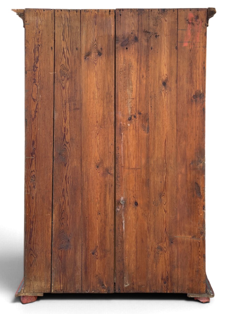 Red Alpine Painted Cabinet With Flowers, Dated 1818  -photo-8