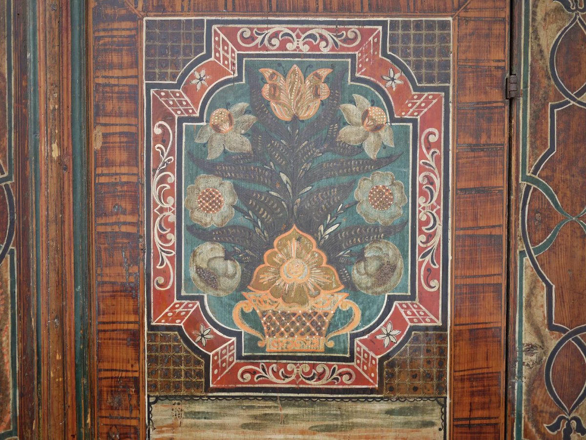 Armoire Peinte Tyrolienne Alpine - Vers 1820-photo-2