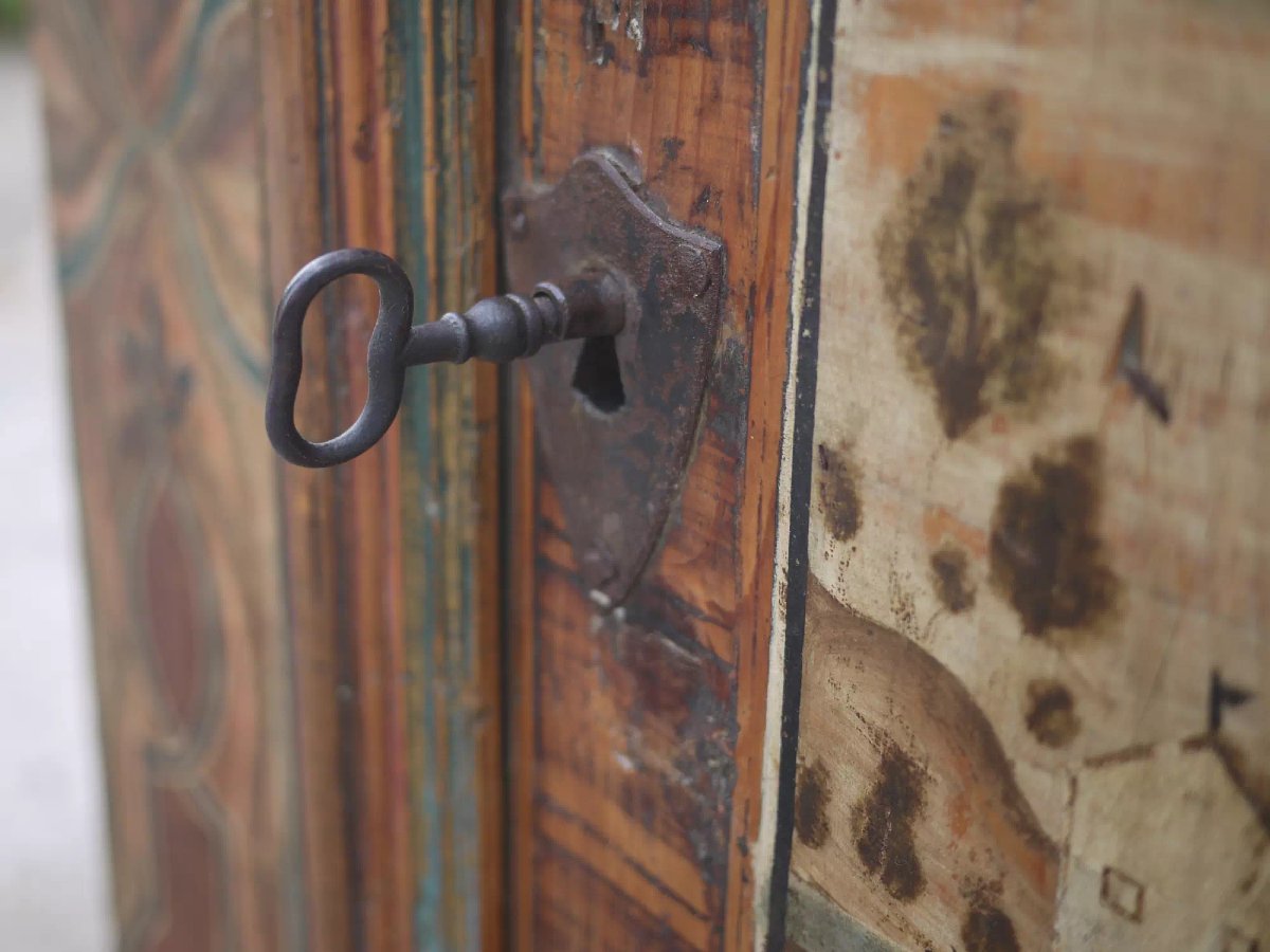 Armoire Peinte Tyrolienne Alpine - Vers 1820-photo-4