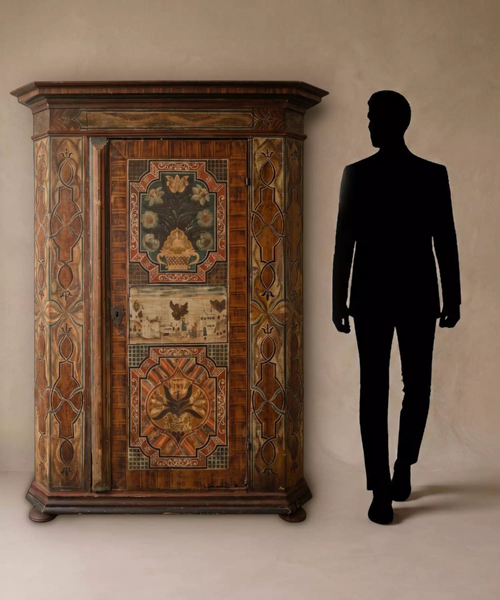 Armoire Peinte Tyrolienne Alpine - Vers 1820-photo-8