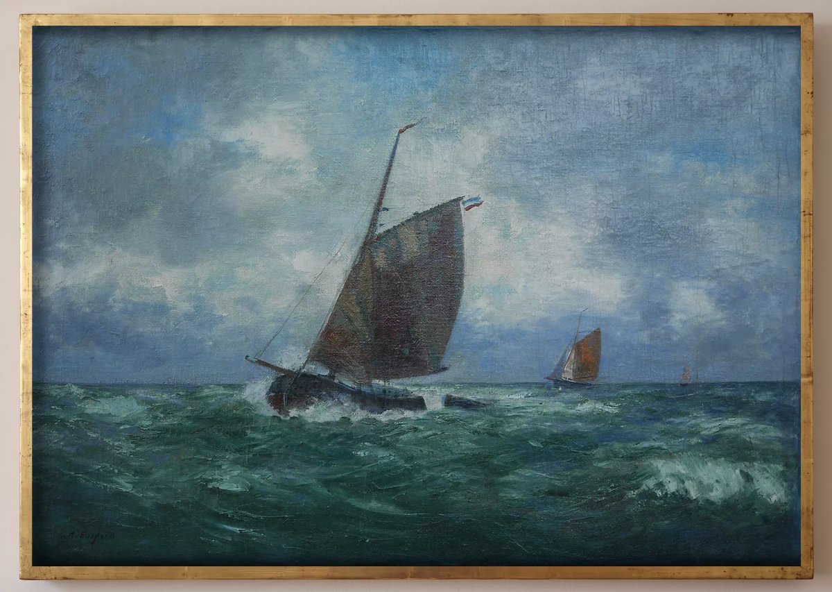 Voiliers en mer par gros temps par Alexander Essfeld 
