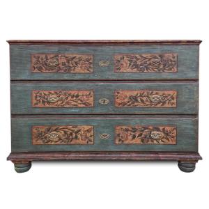 Blu Floral Painted Tyrolean Chest Of Drawers 
