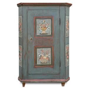 Blue Painted Wardrobe With Flowers And Fruit  