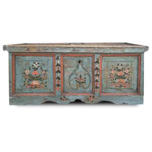 Early 19th Century Blue Floral Painted Blanket Chest  