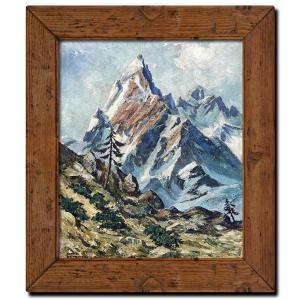 Austrian Alpine Landscape – Oil On Panel, Mid-20th Century 