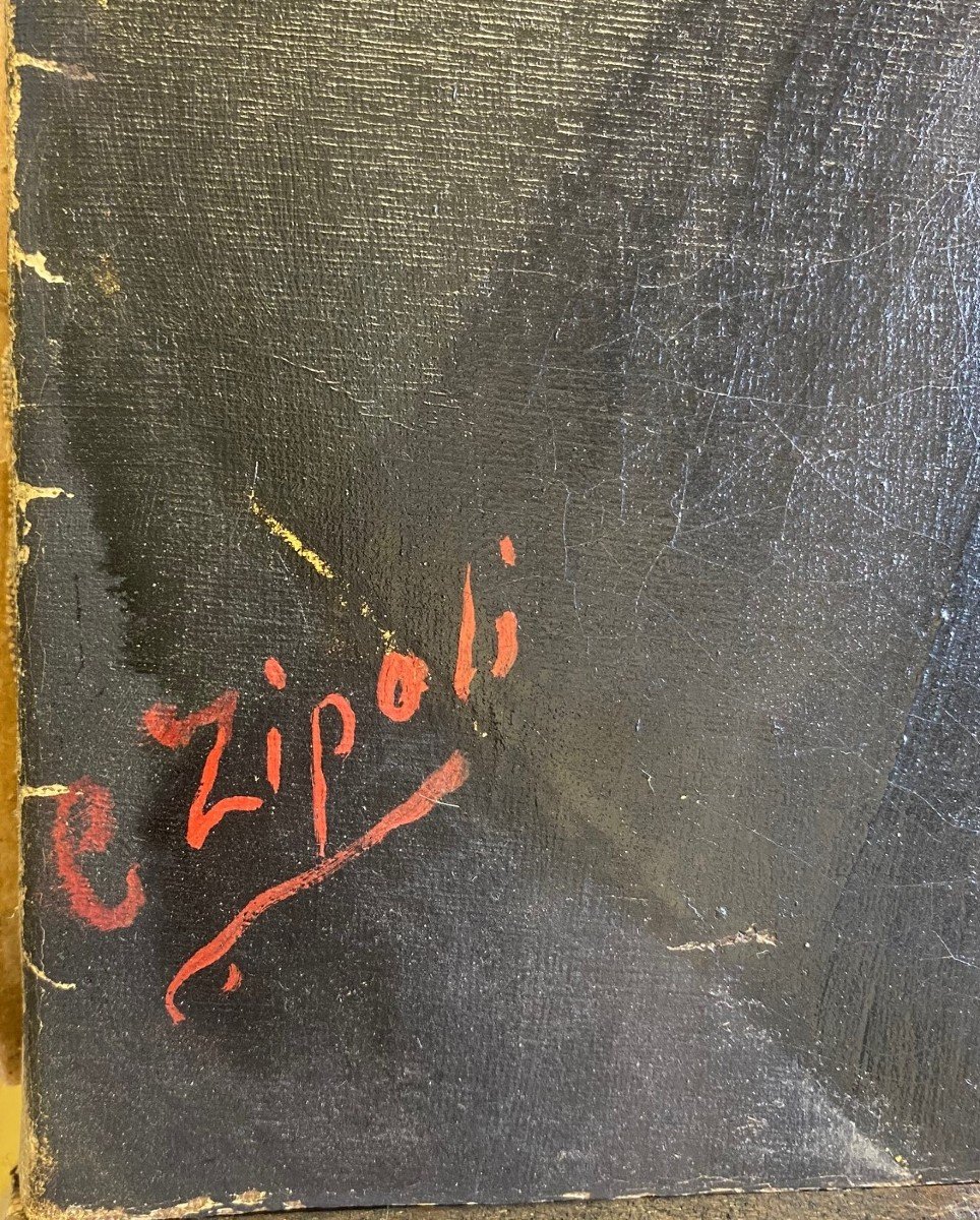 Tableau Sur Toile Avec Cadre En Bois Doré Signé " C. Zipoli "-photo-3