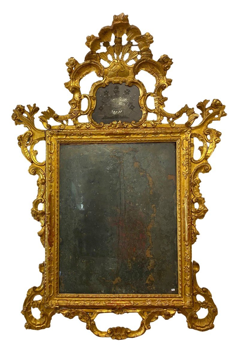 Venetian Mirror In Carved And Gilded Wood 