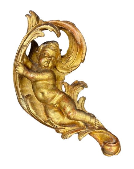 Pair Of Carved And Gilded Wooden Putti-photo-2