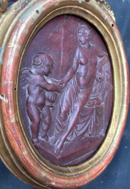 Red Venated Marble Panel  With Neoclassical Scene Sculpted-photo-3