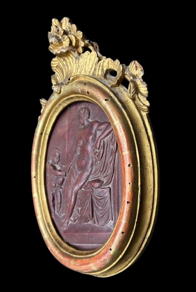 Red Venated Marble Panel  With Neoclassical Scene Sculpted-photo-1