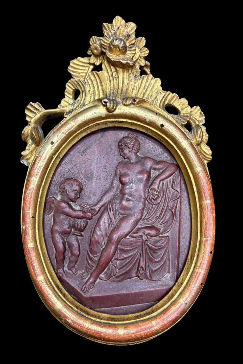 Red Venated Marble Panel  With Neoclassical Scene Sculpted