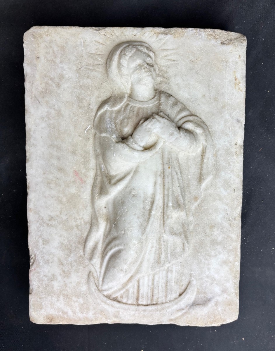 White Marble Panel Depicting The Immaculate Madonna