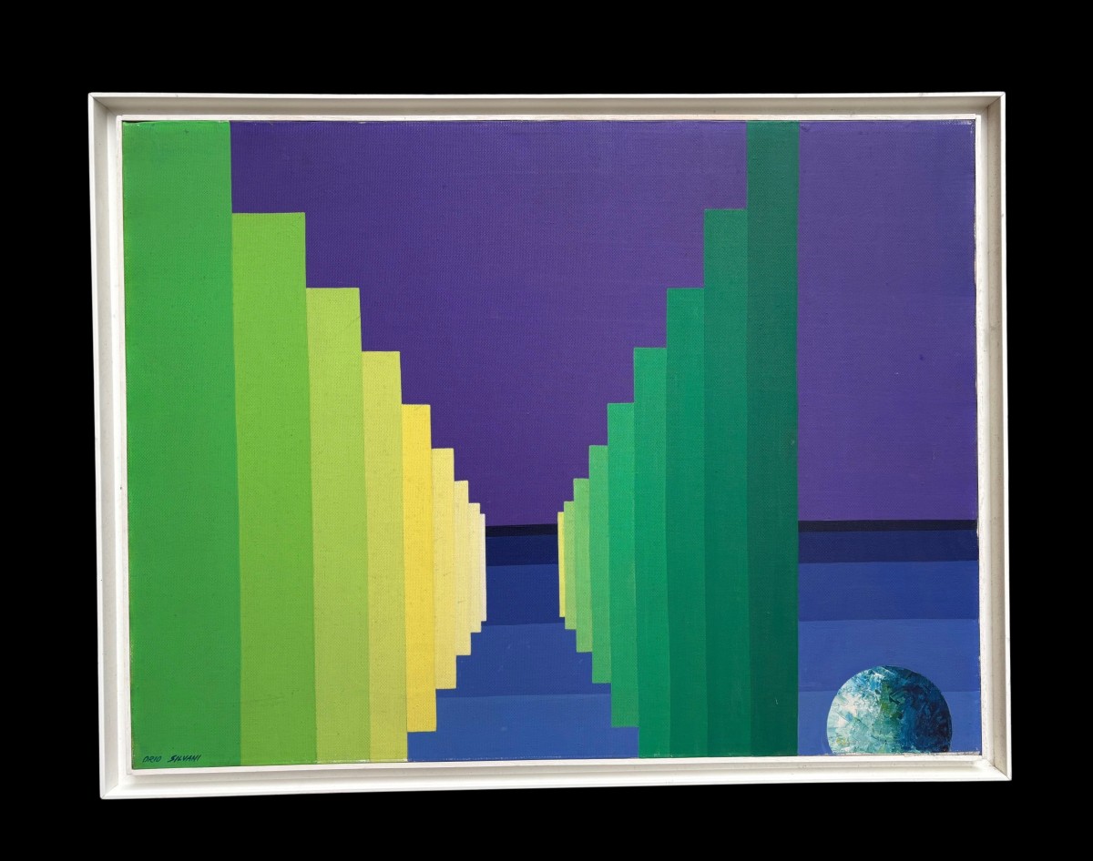   Painting On Canvas Signed " Dinamica Della Luce N° 2 Orio Silvani 1970 Parma"