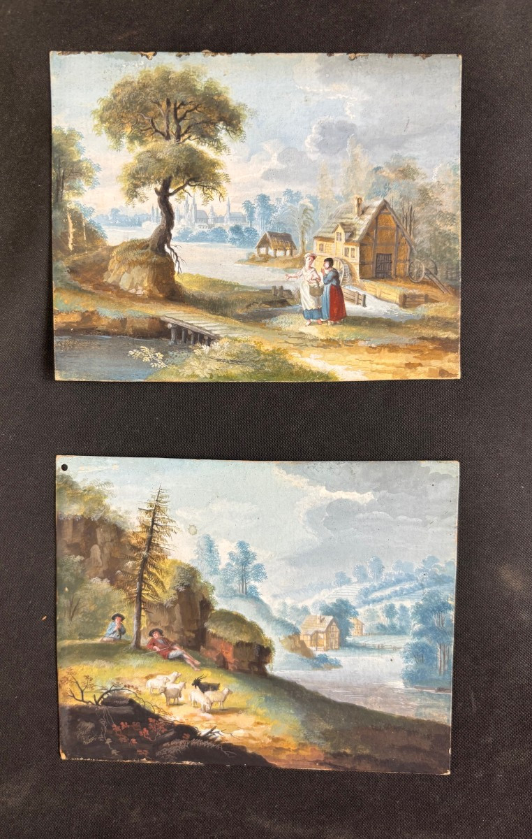   Pair Of Small Paintings On Cardboard