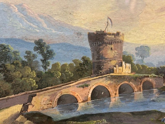 Tempera On Paper In Gilded Wood Frame-photo-3