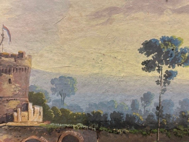 Tempera On Paper In Gilded Wood Frame-photo-4