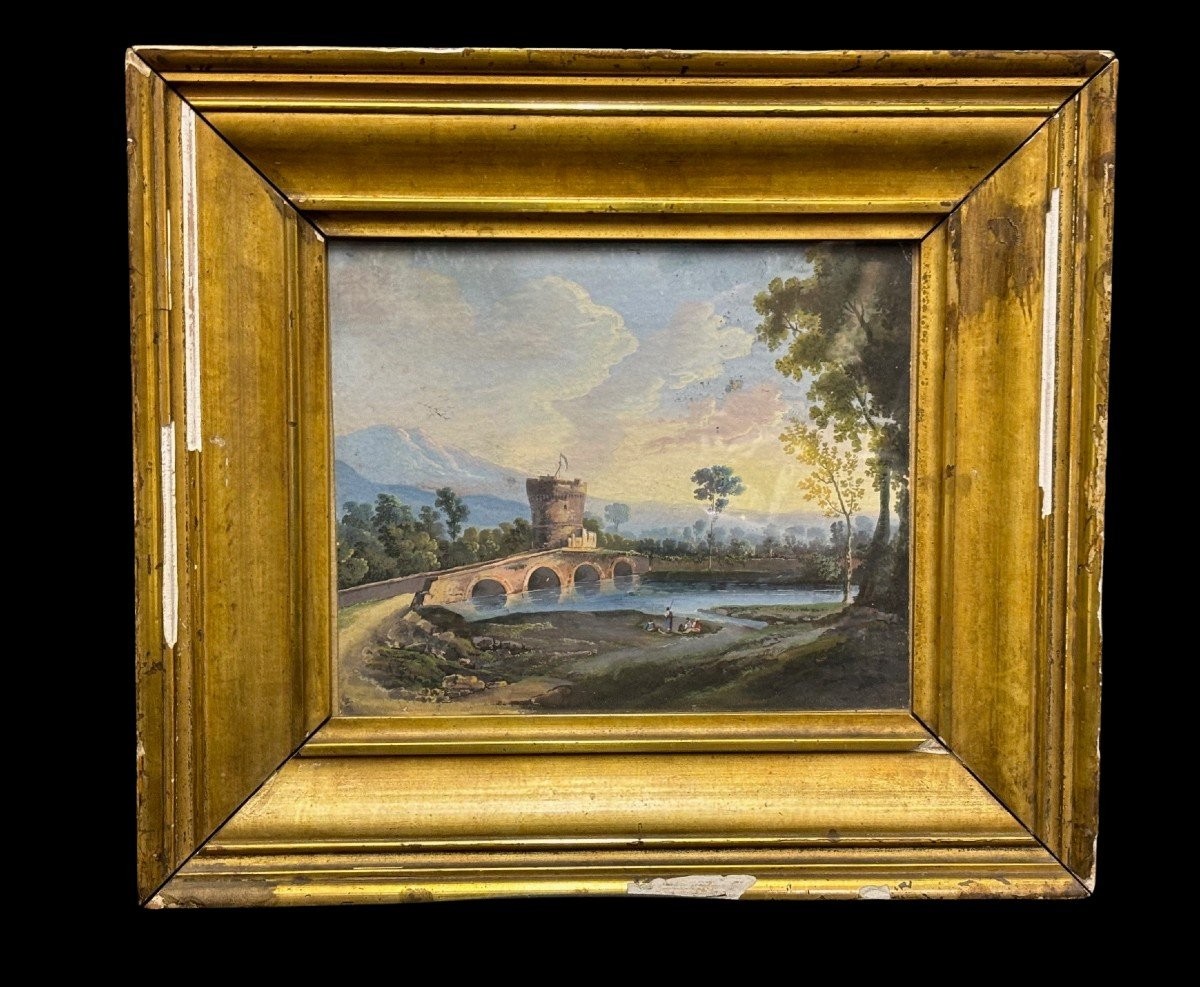 Tempera On Paper In Gilded Wood Frame