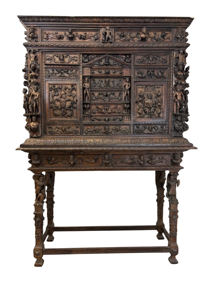 mobile à "bambocci"  genovese en noyer avec base également sculptée