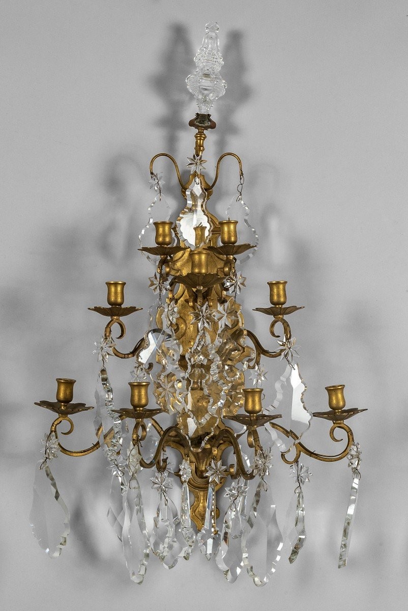 Applique In Gilded Bronze And Crystals Signed " Mottheau Paris "