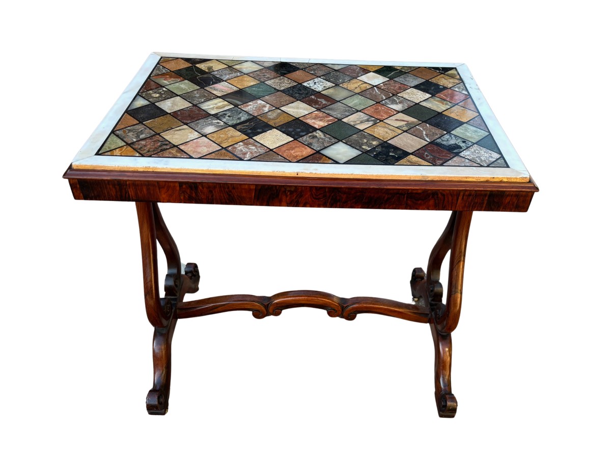 Coffee Table With Marble Top Inlaid With Polychrome Marble