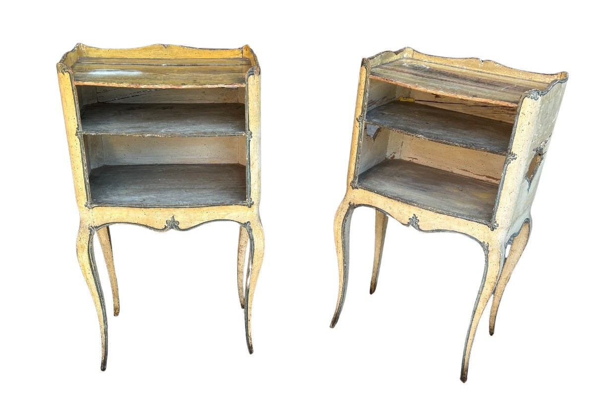 Couple Of Genoese Lacquered Small Cabinets With Surfaces Painted In Fake Marble