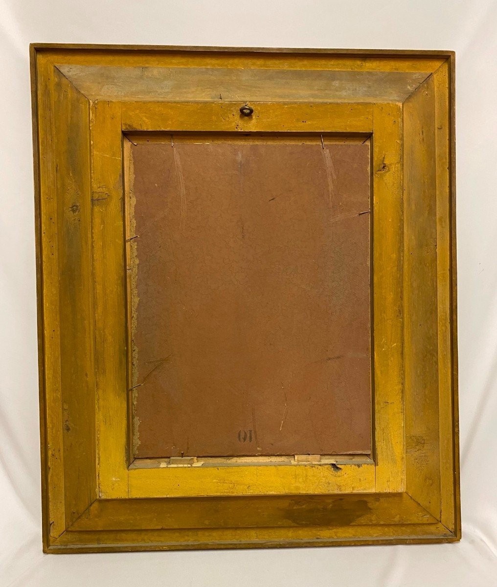 peint sur carton signé et daté  " F.C. Welsch 1885 " dans un cadre original -photo-3