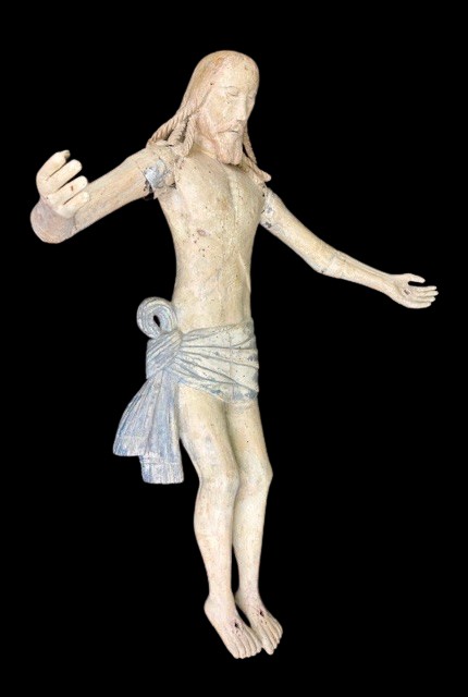 Sculpture Depicting Christ In Lacquered Wood, With Posable Arms-photo-3