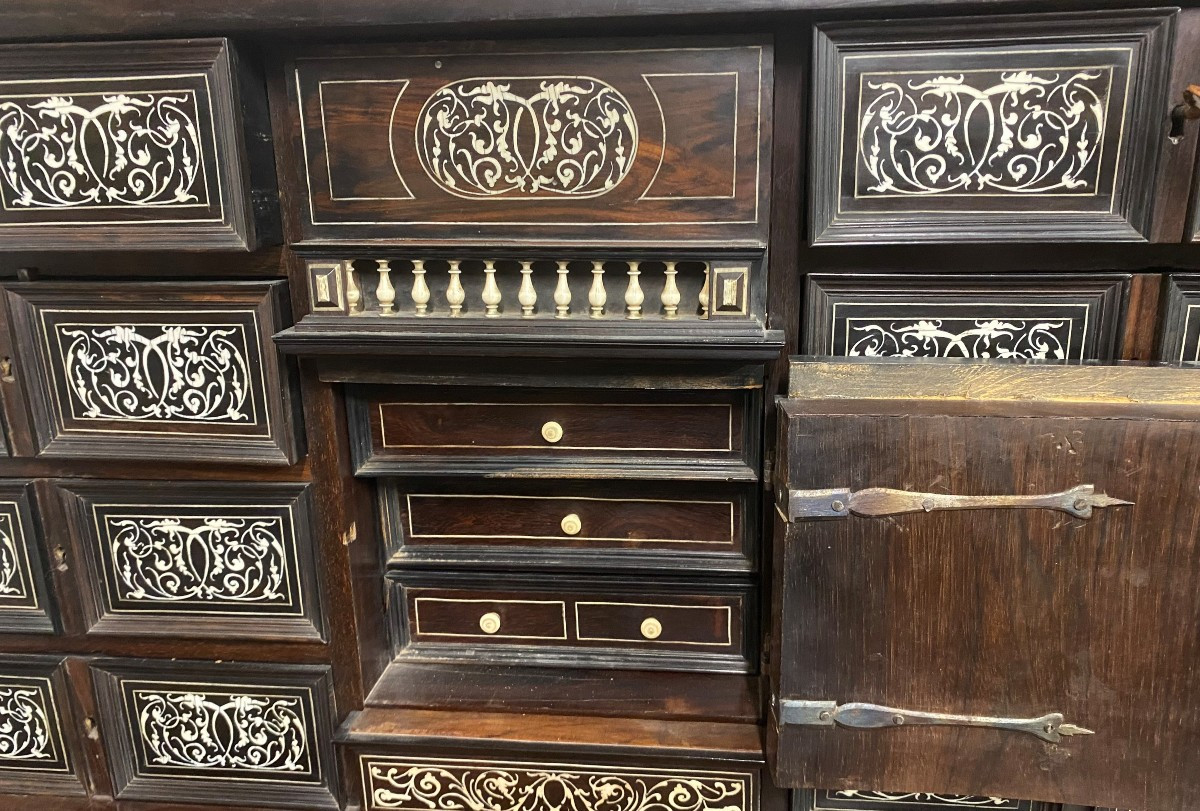 Coffret à monnaie en bois ébénisé avec incrustations d'ivoire-photo-3