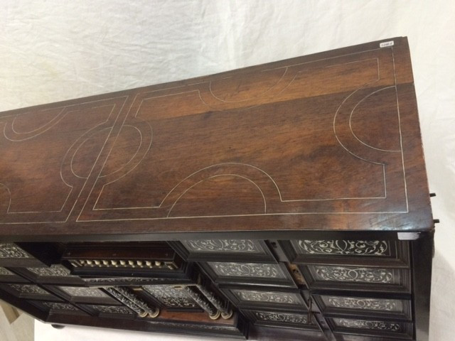 Coffret à monnaie en bois ébénisé avec incrustations d'ivoire-photo-4