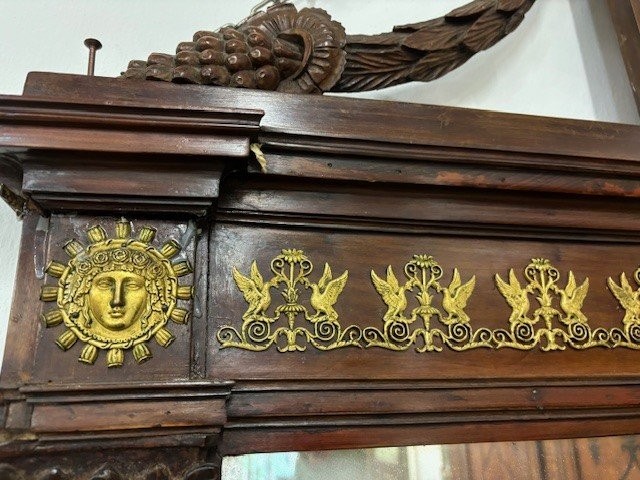 Neapolitan Console In Mahogany With Marble Top Cipollino And Friezes In Gilded Bronze-photo-4