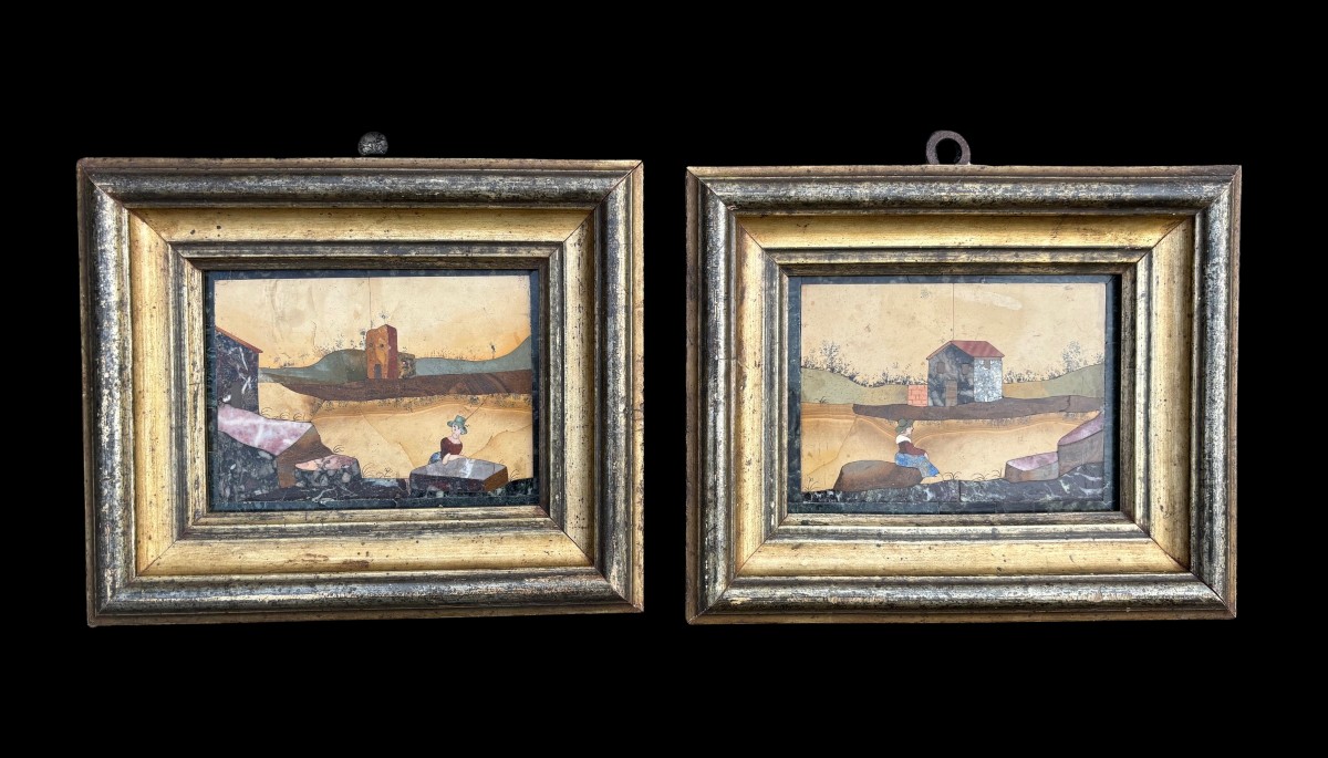 Pair Of Florentine Semiprecious Stone Panels