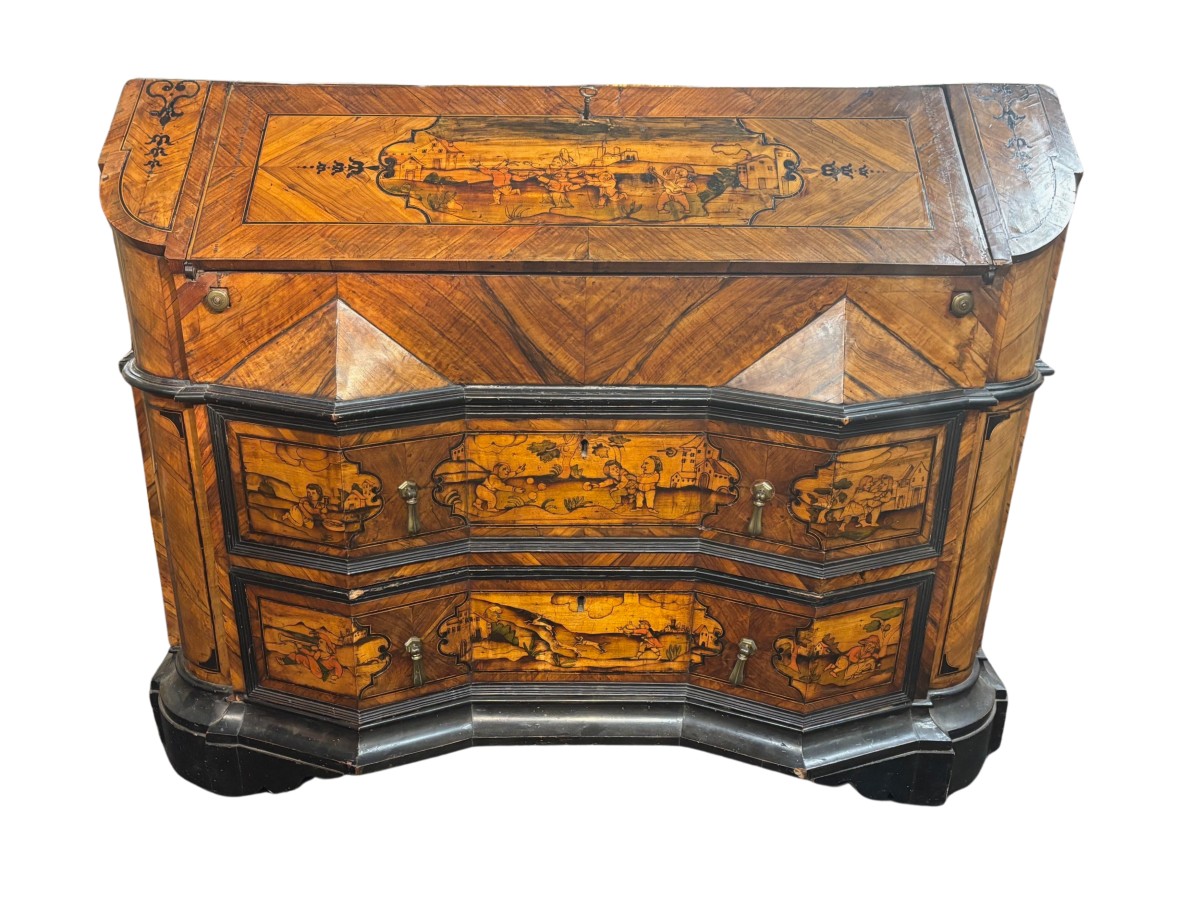 Veneered And Inlaid Bureau From The Lombardy Area
