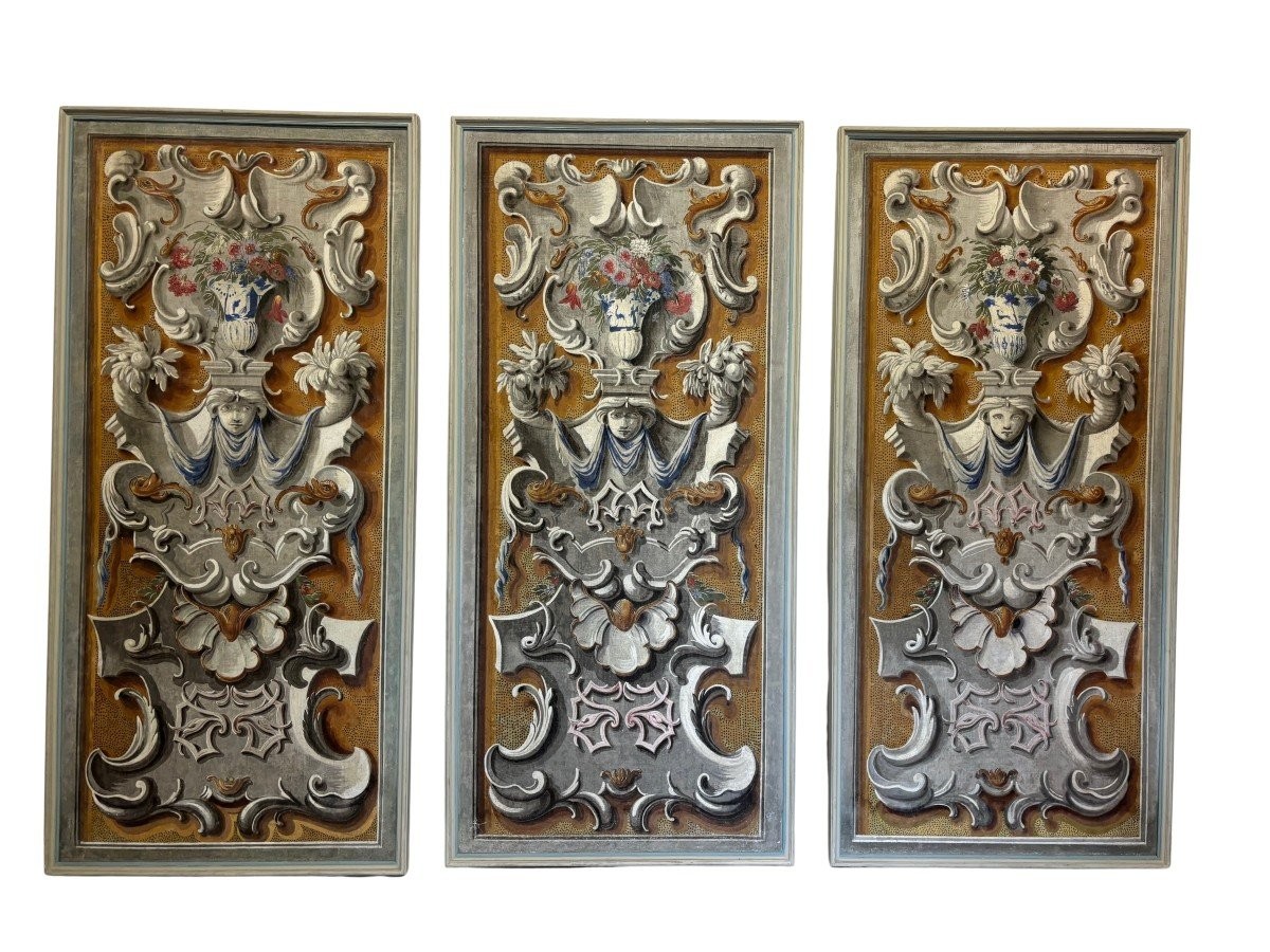 série de 3 panneaux peints sur toile