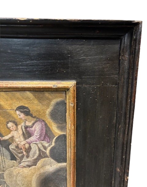 Peinture à l'huile sur toile dans un cadre ancien laqué et doré-photo-2