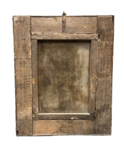 Peinture à l'huile sur toile dans un cadre ancien laqué et doré-photo-4