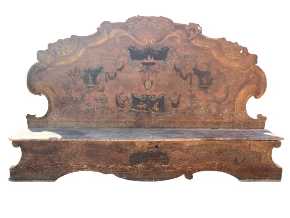 Paire de bancs en bois peint XVIII° Siècle-photo-2