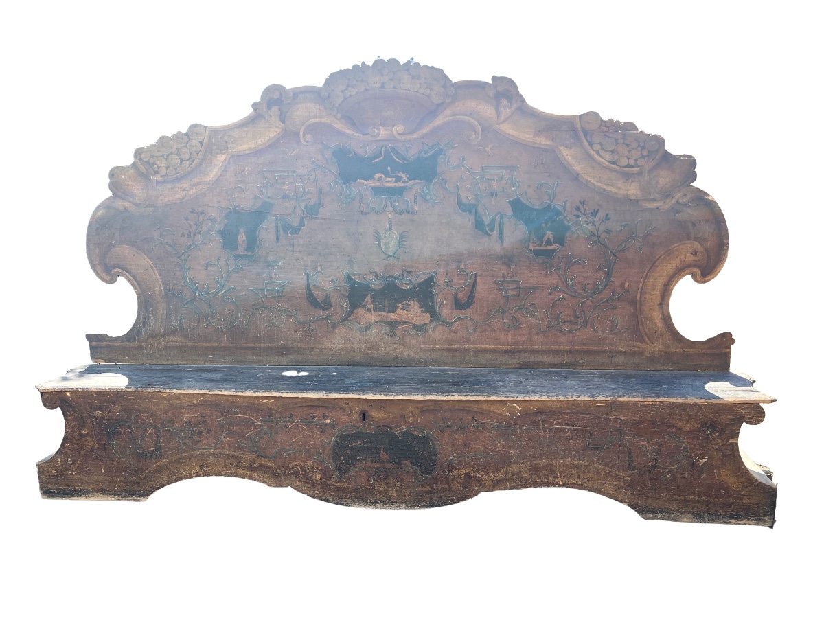 Paire de bancs en bois peint XVIII° Siècle-photo-3