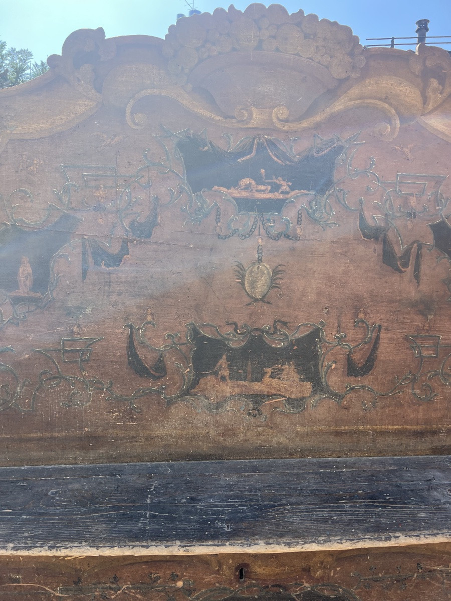 Paire de bancs en bois peint XVIII° Siècle-photo-2