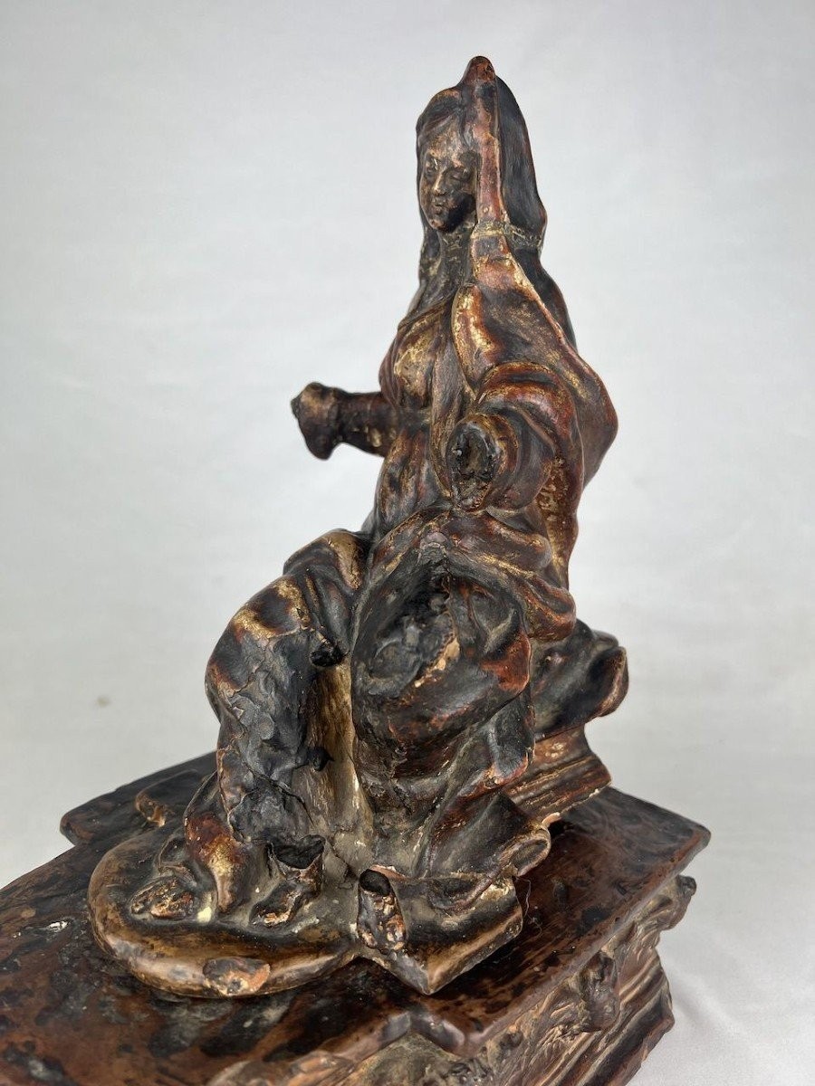 Group In Painted Terracotta Resting On A Base Also In Terracotta With Heads Of Cherubim-photo-3