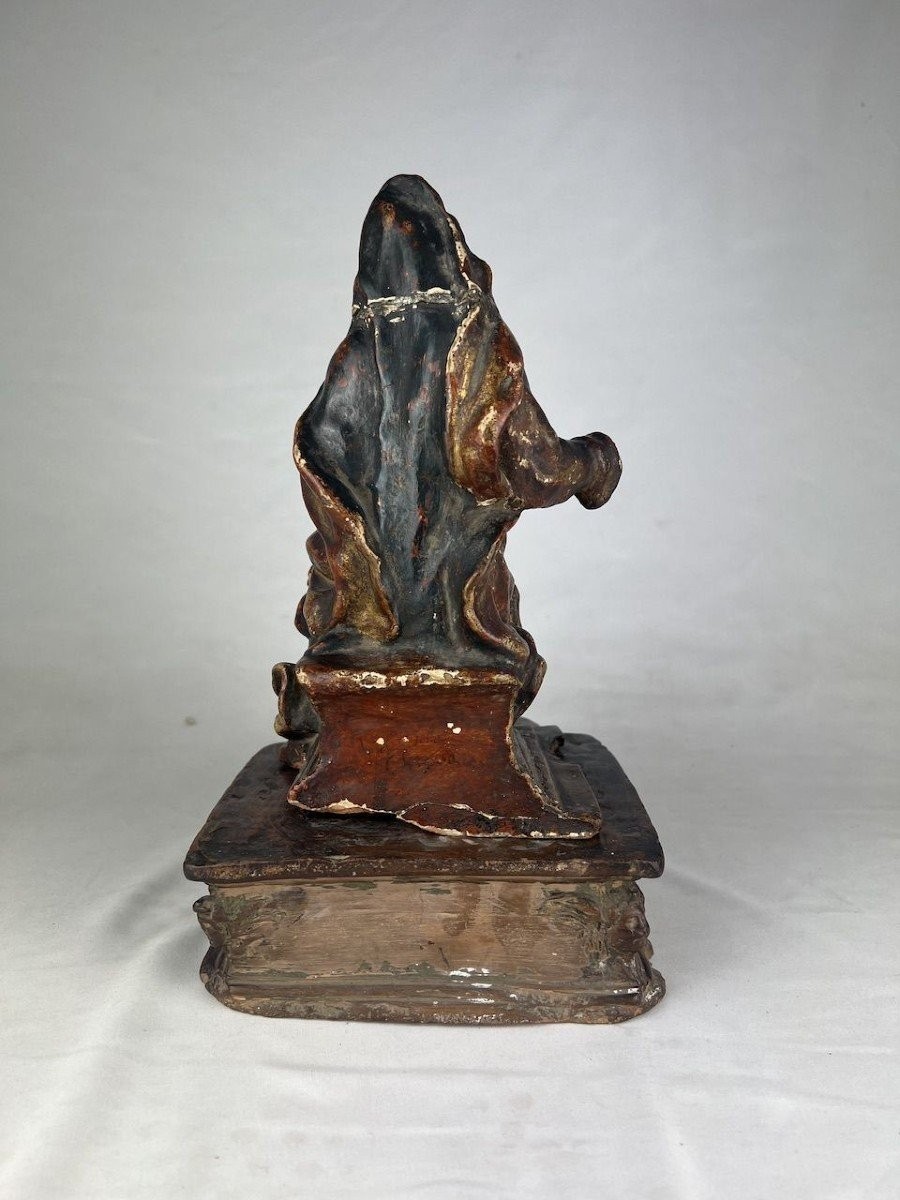 Group In Painted Terracotta Resting On A Base Also In Terracotta With Heads Of Cherubim-photo-4