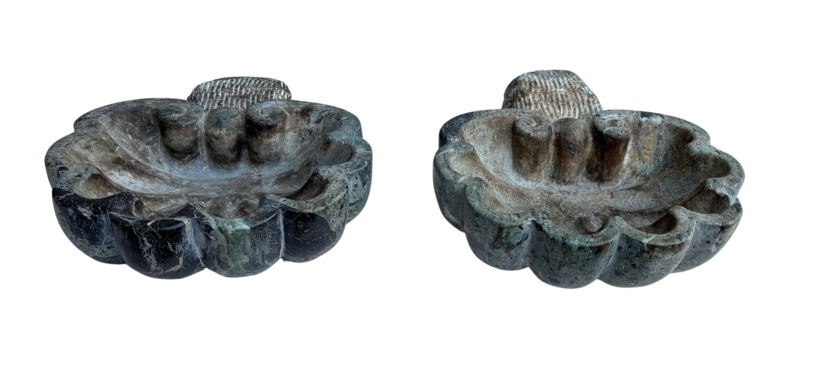 Pair Of Green Marble Holy Water Fonts-photo-2