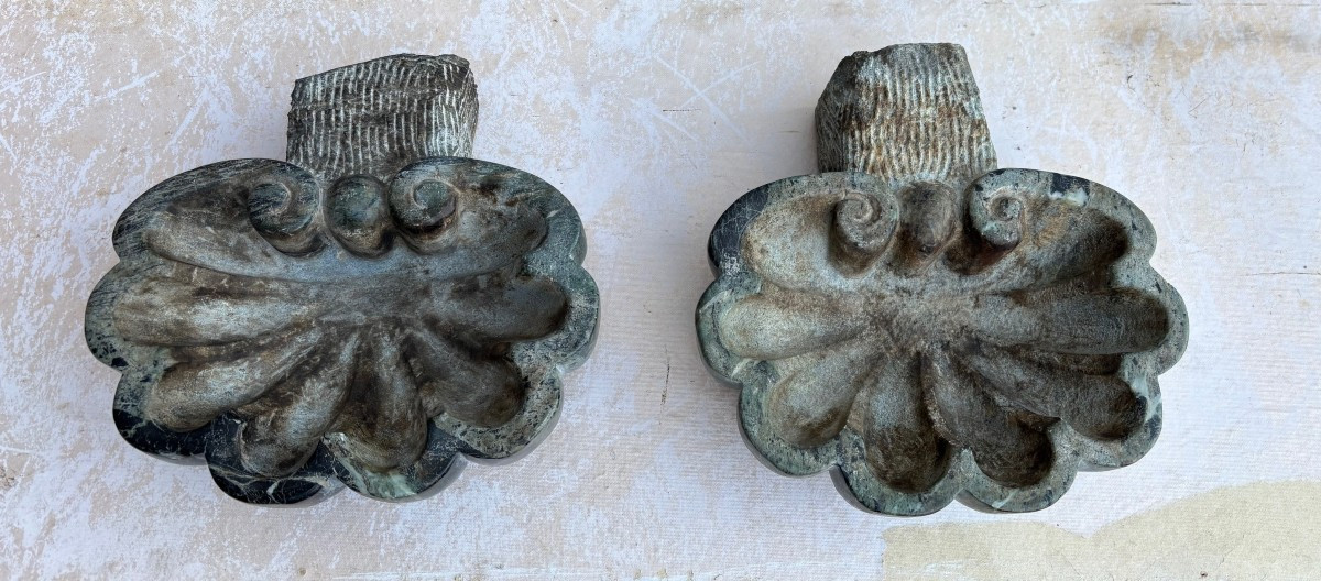 Pair Of Green Marble Holy Water Fonts