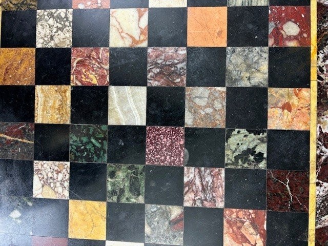 Chessboard Made Of Polychrome Marble Mounted On Slate-photo-2