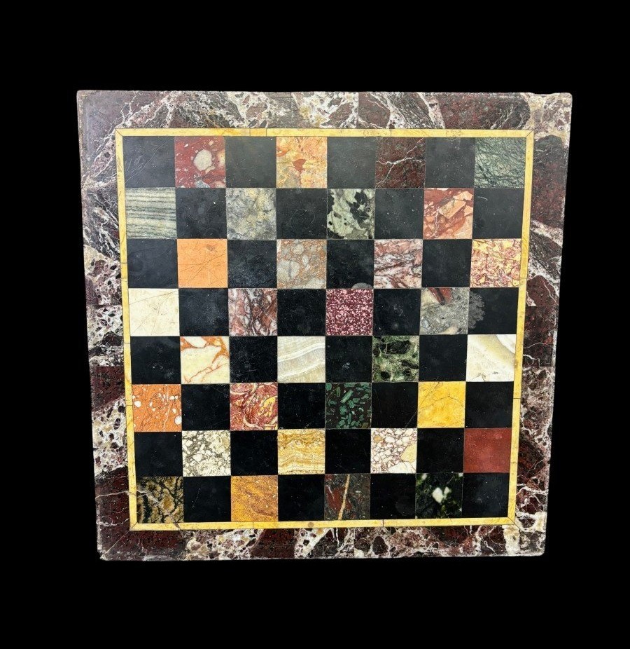 Chessboard Made Of Polychrome Marble Mounted On Slate