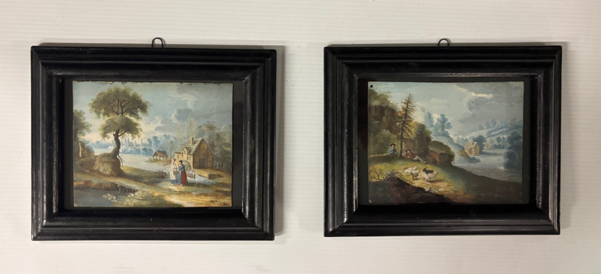 paire de peintures à la tempera sur papier-photo-4