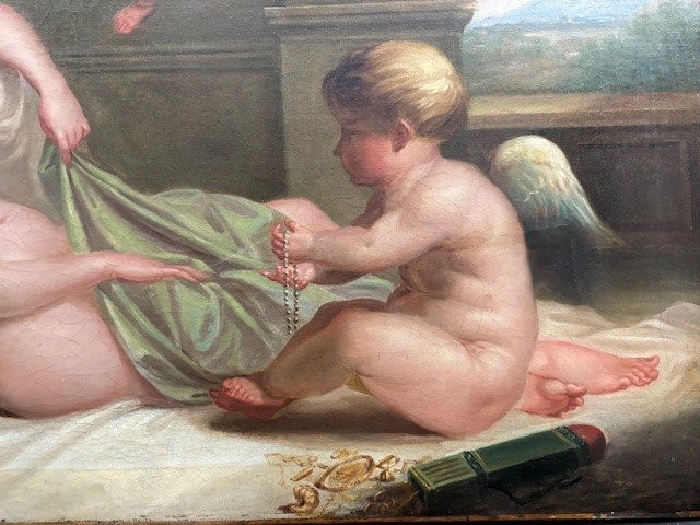 Oil Painting On Canvas Depicting Venus Playing With The Cupids-photo-3