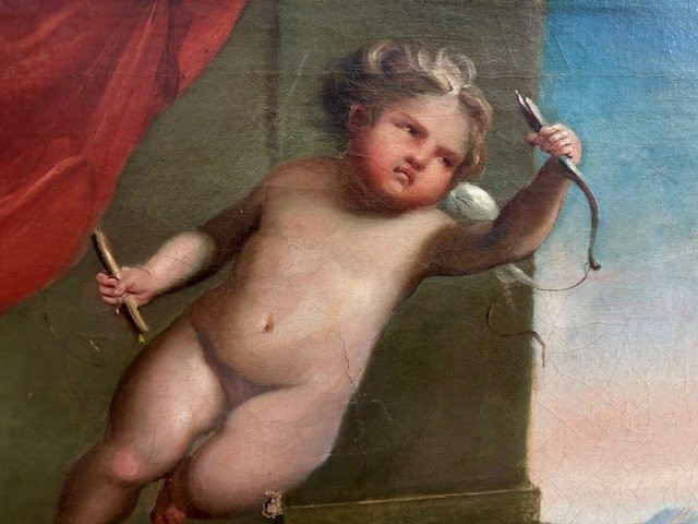 Oil Painting On Canvas Depicting Venus Playing With The Cupids-photo-4