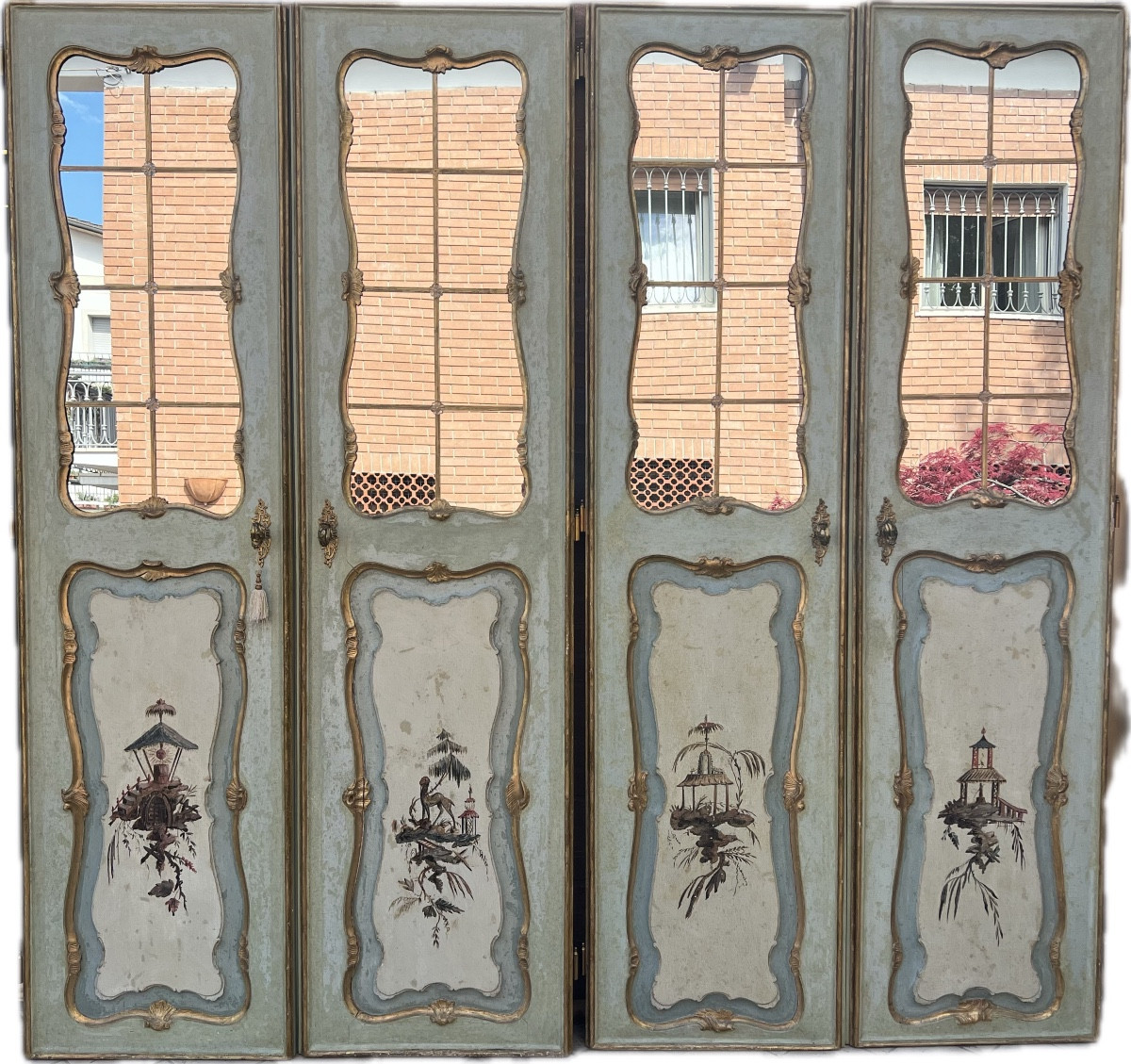 A Pair Of Double Doors Made Of Painted And Partially Gilded Wood From The Venetian Region